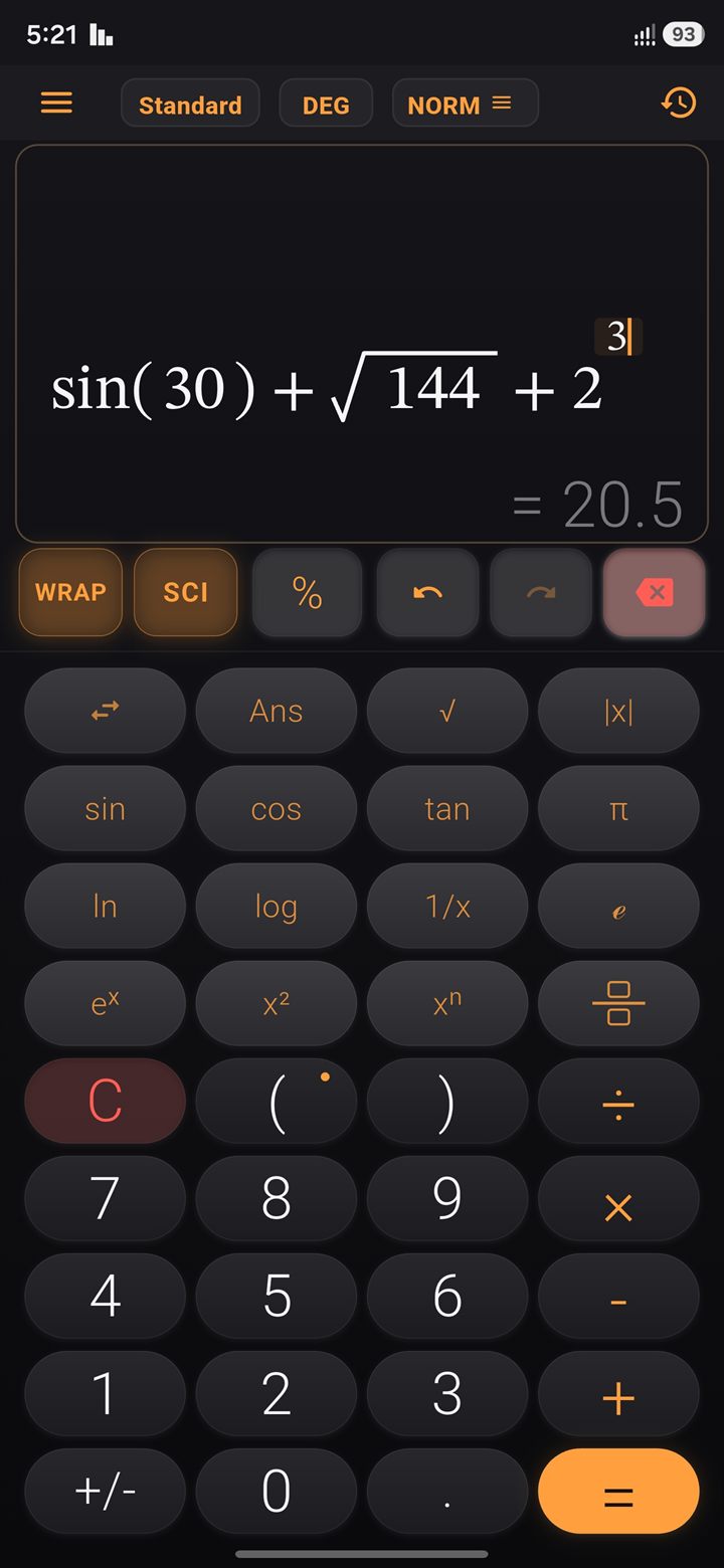 CalcEditor's visual math editor showing a structured scientific expression